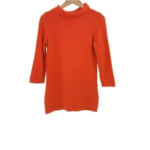 Ann Taylor LOFT XS Orange Textured Knit 3/4 Sleeve Funnel Neck Tunic Sweater‎